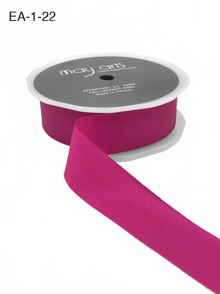 1 Inch Wrinkled Faux Fuchsia Silk Ribbon With Cut Edge