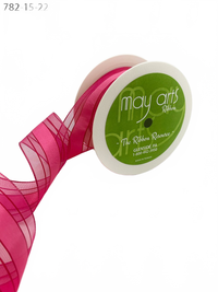 1.5″ Woven Fuchsia Sheer Ribbon With Tone On Tone Stripes