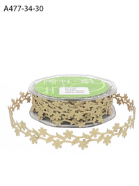 3/4 Inch Adhesive Floral Design Gold Ribbon With Sealed Cut Edge