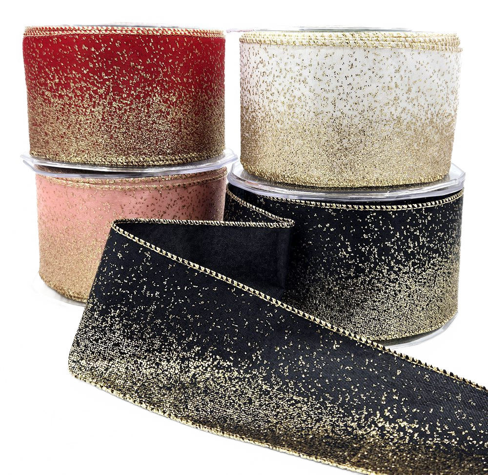 2.5 Inch Taffeta Fading Glitter Ribbon With Metallic Wired Edge