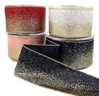 2.5 Inch Taffeta Fading Glitter Ribbon With Metallic Wired Edge
