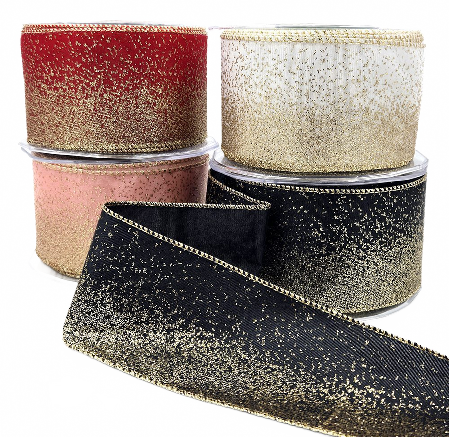 2.5 Inch Taffeta Fading Glitter Ribbon With Metallic Wired Edge