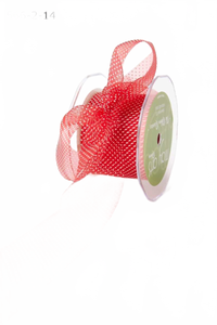 2 Inch Shimmer Red/White Sheer Mini White Dot Ribbon With Cut Edge