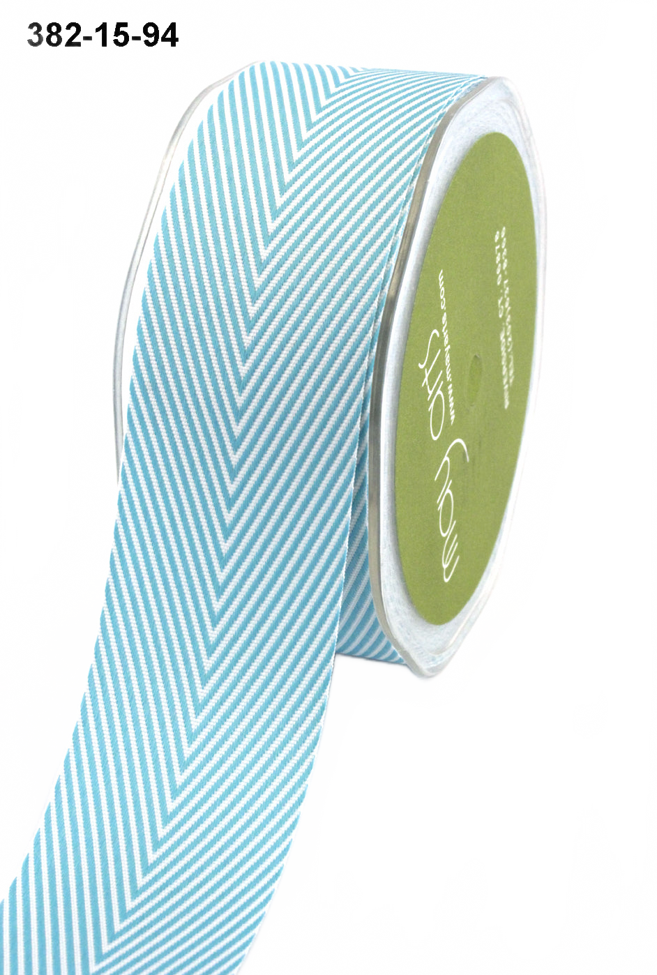 1.5 Inch Turquoise Twill Chevron Stripe Ribbon With Woven Edge