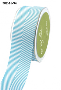 1.5 Inch Turquoise Twill Chevron Stripe Ribbon With Woven Edge