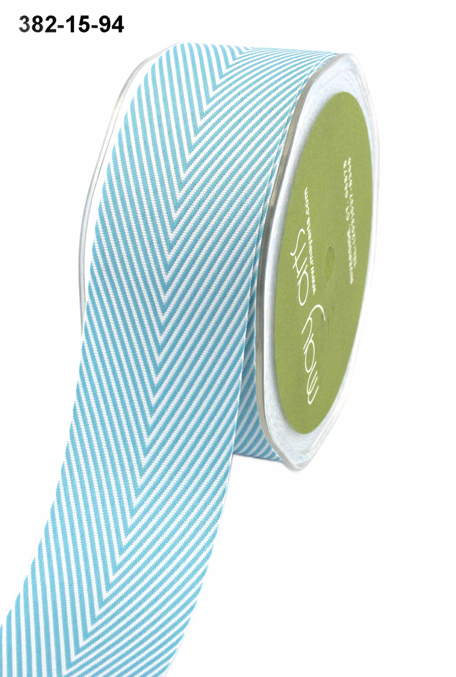 1.5 Inch Turquoise Twill Chevron Stripe Ribbon With Woven Edge