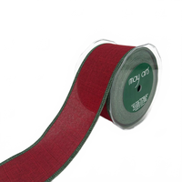 2.5 Inch Christmas Loose Weave Faux Green/Red Linen Thick Border Ribbon