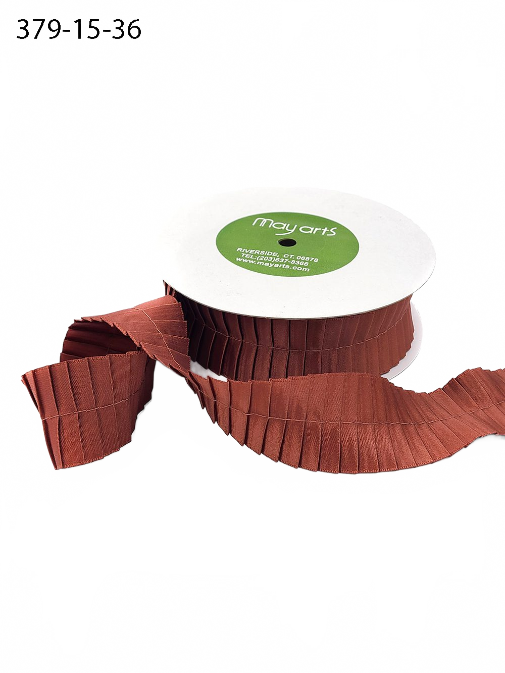 1.5 Inch Rust Satin Pleats Ribbon With Woven Edge