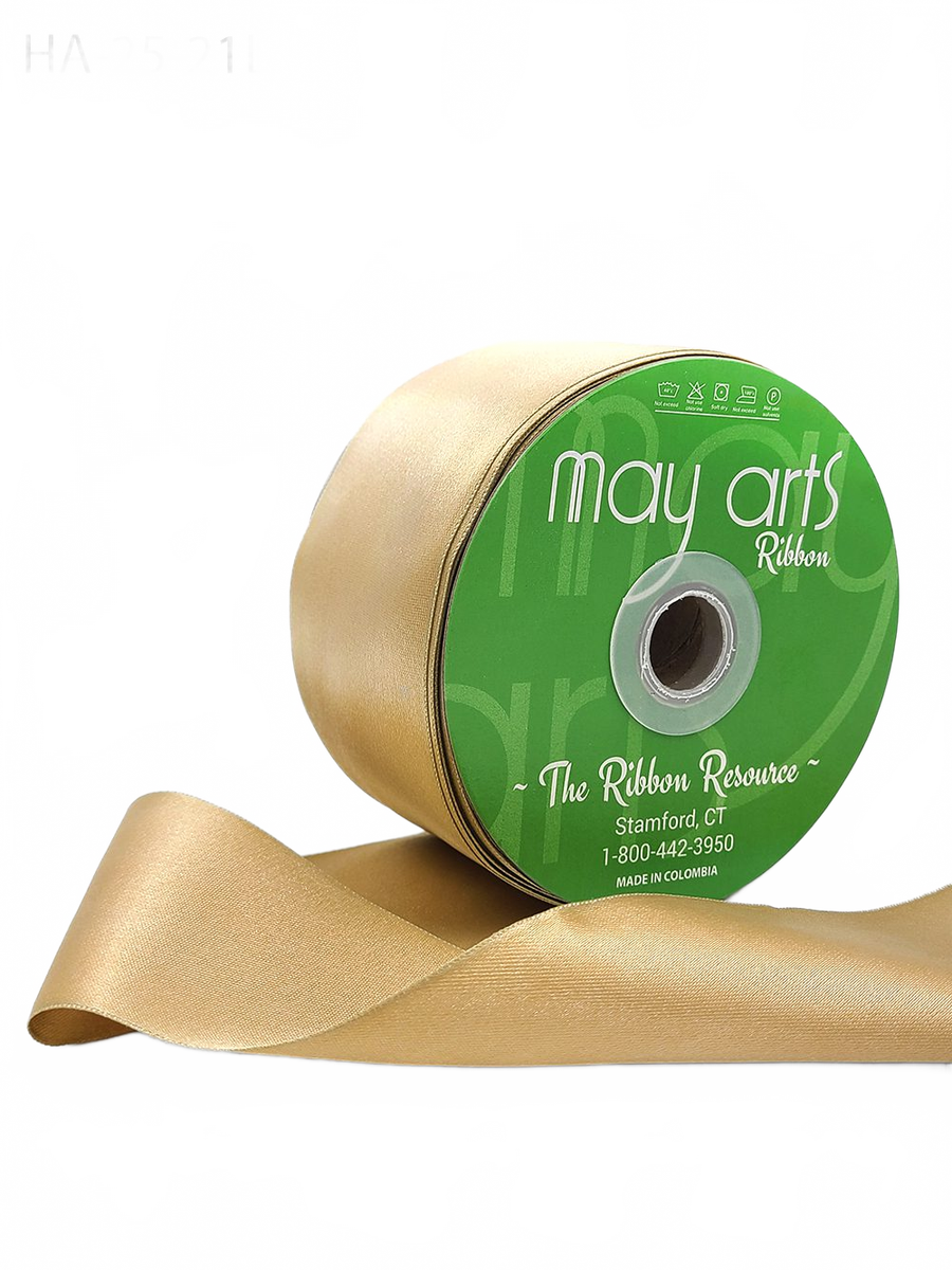 2.5 Inch Classic Double Faced Gold Satin Ribbon With Woven Edge