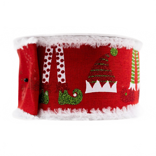 Ribbon 2.5" Elf Hat Legs Drift Red