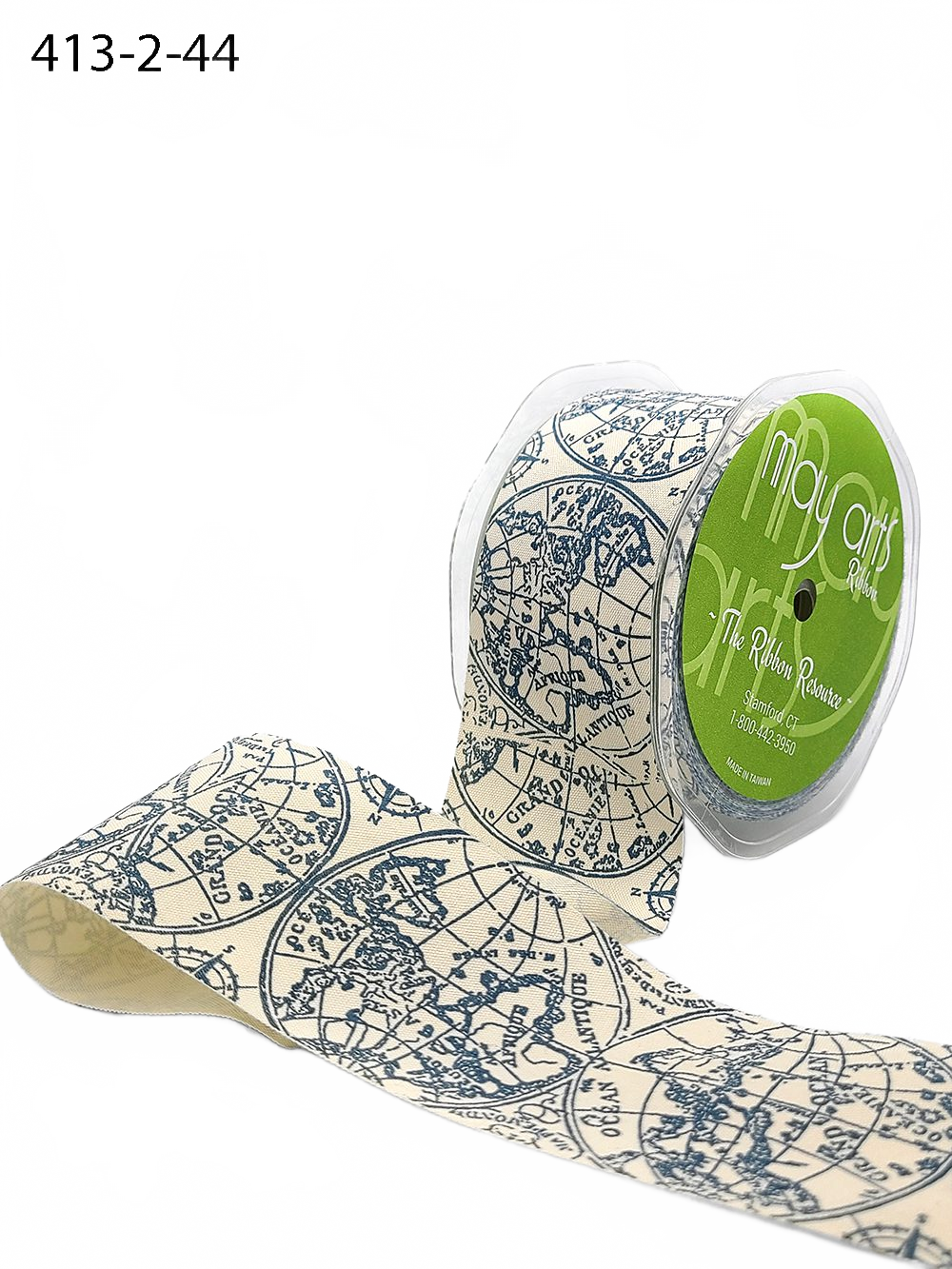 2 Inch Ivory Cotton Printed Globe Ribbon With Woven Edge