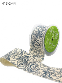 2 Inch Ivory Cotton Printed Globe Ribbon With Woven Edge