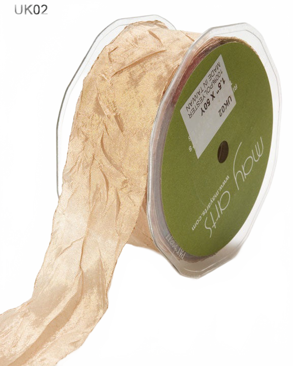 1.5 Inch Crinkle Crushed Champagne Ribbon With Cut Edge