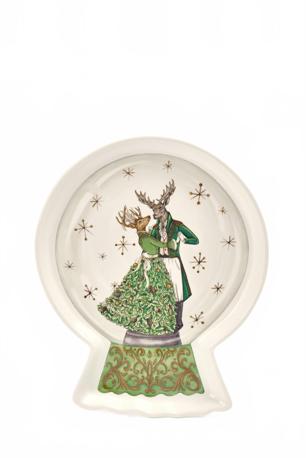Snow Globe Tray W/ Dancing Deer Couple Decal