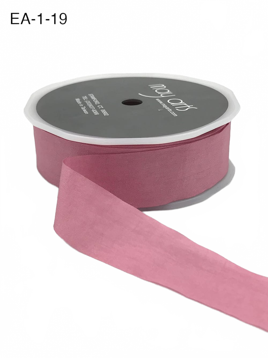 1 Inch Wrinkled Faux Dusty Rose/Mauve Silk Ribbon With Cut Edge