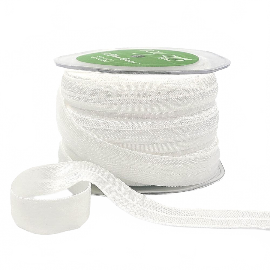 5/8 Inch Flat Fold Over Elastic White