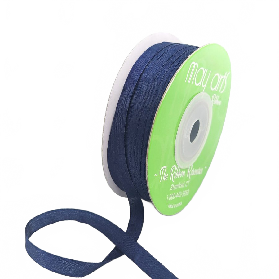100% Hand-Dyed 1/4 Inch Navy Blazer Silk Ribbon With Woven Edge