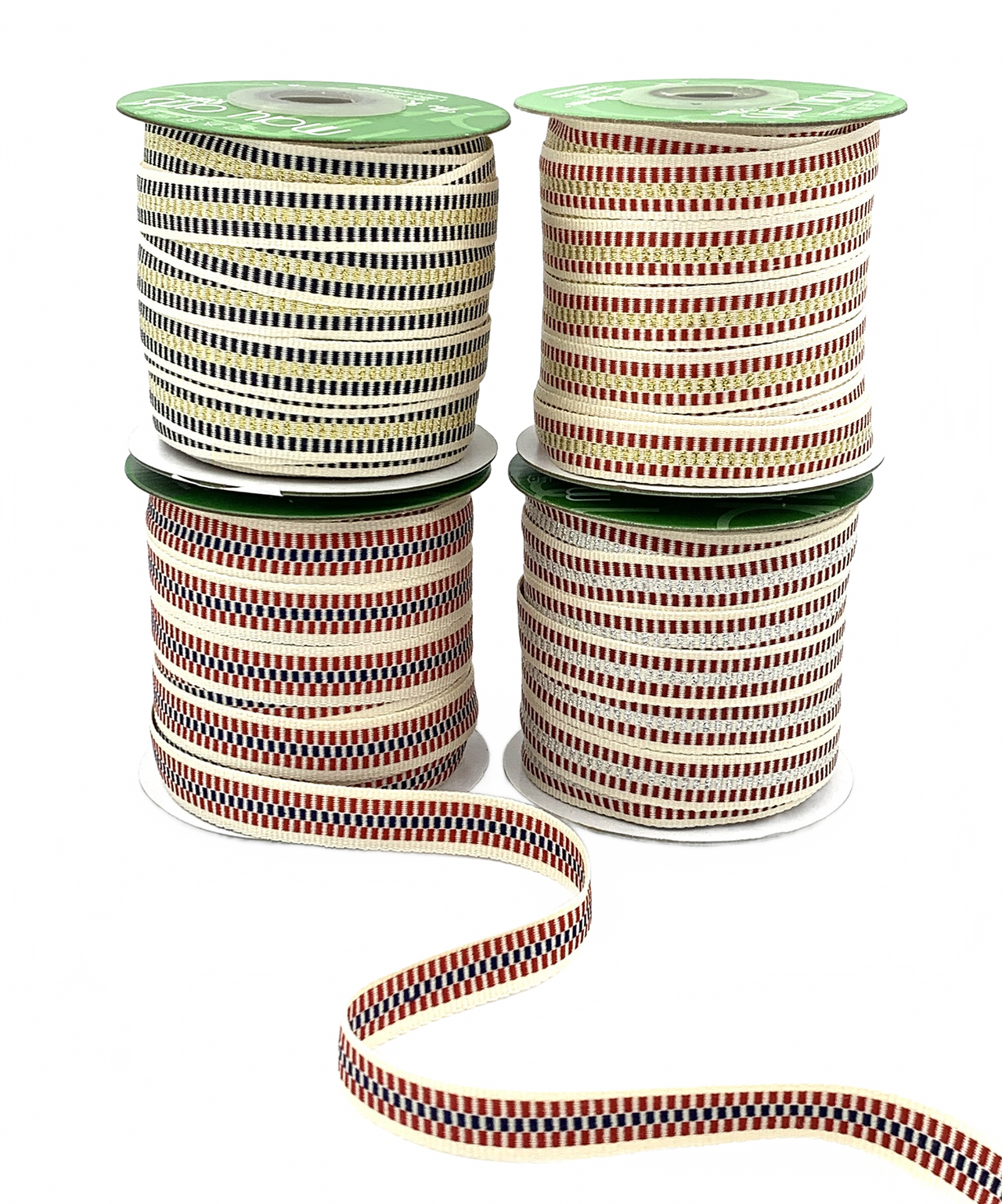 1/2 Inch Metallic Candy Cane Stripe Cotton Ribbon With Woven Edge