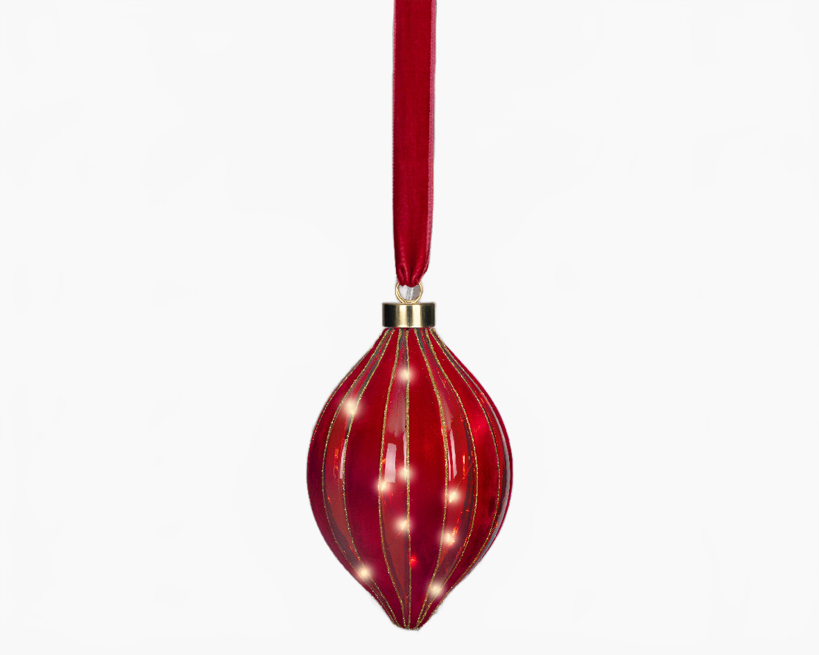 8" Micro LED Red Drop Ornament Battery Operated