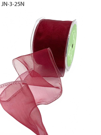 2.5 Inch Shimmer Burgundy Sheer Ribbon With Wired Edge