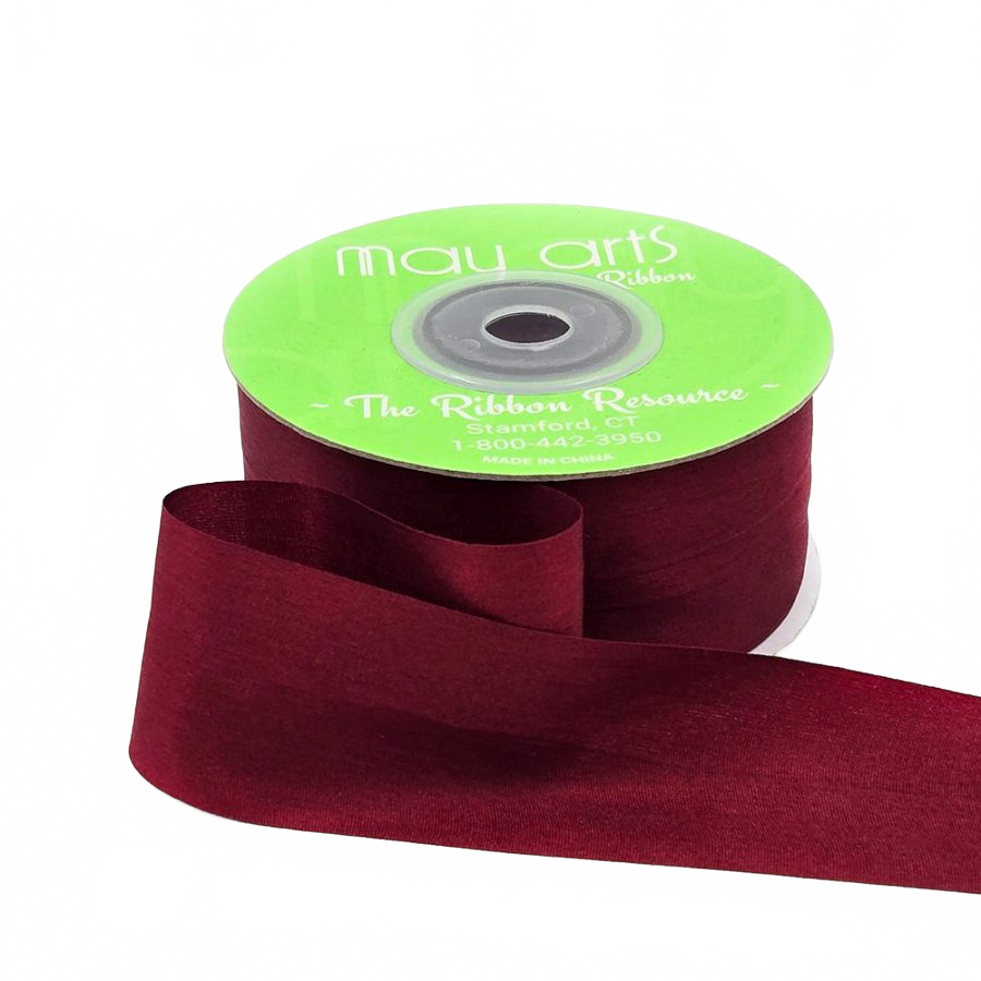 1.25 Inch 100% Hand-Dyed Burgundy Silk Ribbon With Woven Edge
