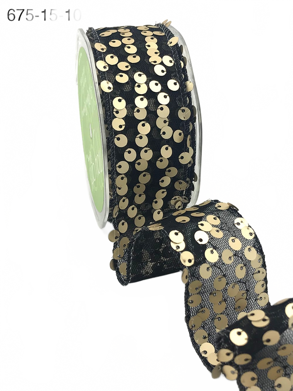1.5 Inch Sequin Tulle Black/Gold Ribbon With Wired Edge