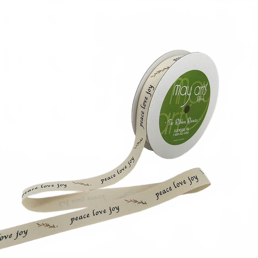 3/4 Inch Ivory Canvas Printed Ribbon With Woven Edge