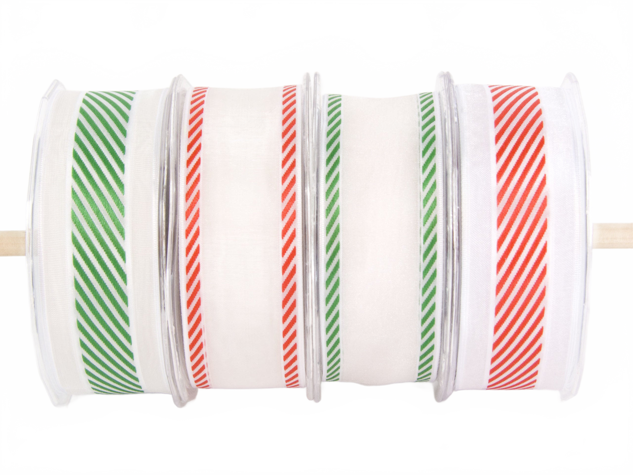 1.5 Inch Christmas White Sheer With Diagonal Stripe Ribbon With Wired Edge