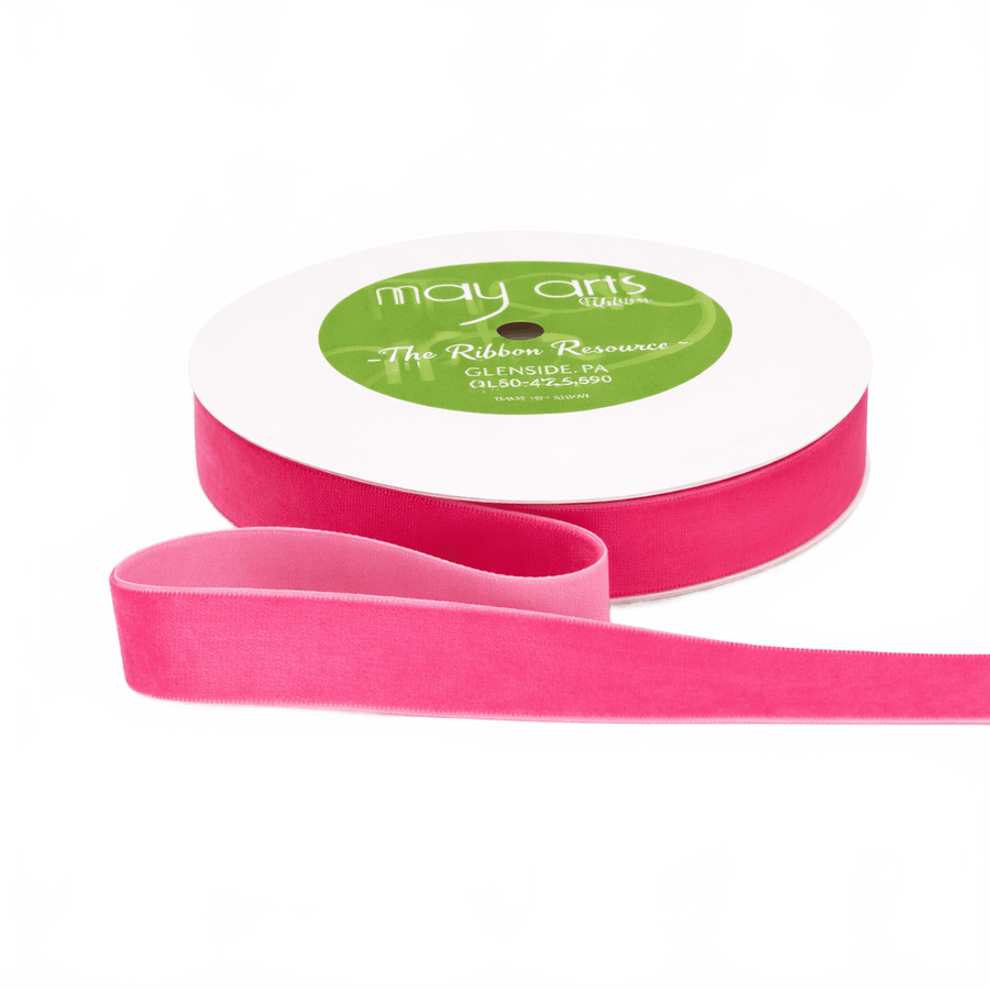 3/4 Inch Classic Fuchsia Velvet Ribbon With Woven Edge