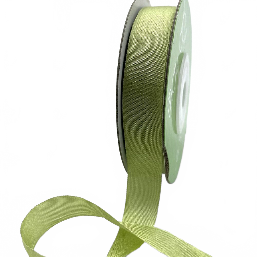 1/2 Inch 100% Hand-Dyed Celery Silk Ribbon With Woven Edge
