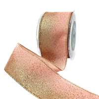 2.5 Inch Taffeta Fading Glitter Ribbon With Light Pink Metallic Wired Edge