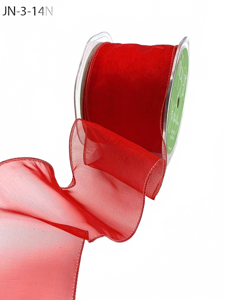 2.5 Inch Shimmer Red Sheer Ribbon With Wired Edge