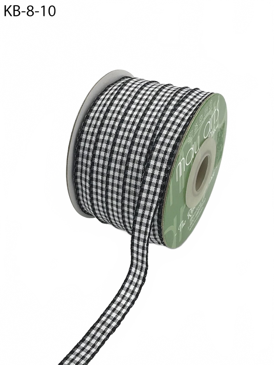 3/8 Inch Checkered Black Ribbon With Woven Edge
