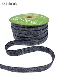 5/8 Inch Metallic Sparkle Navy Silver Grosgrain Ribbon With Woven Wedge