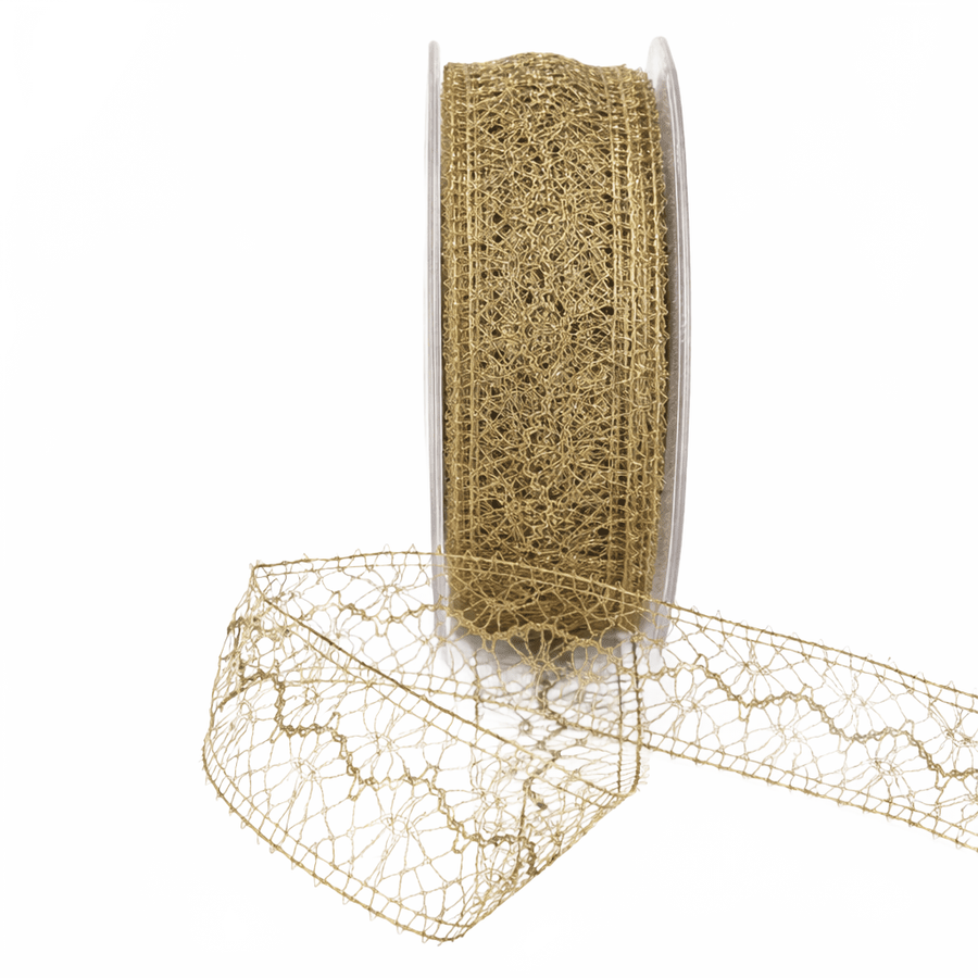 1.5 Inch Metallic Gold Metallic Crochet Ribbon