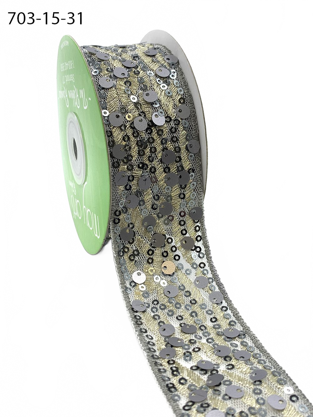 1.5 Inch Soft Woven Waved Mesh Sequin Silver Ribbon