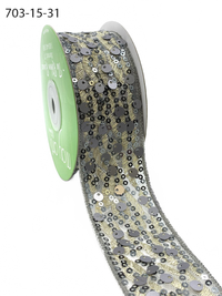 1.5 Inch Soft Woven Waved Mesh Sequin Silver Ribbon
