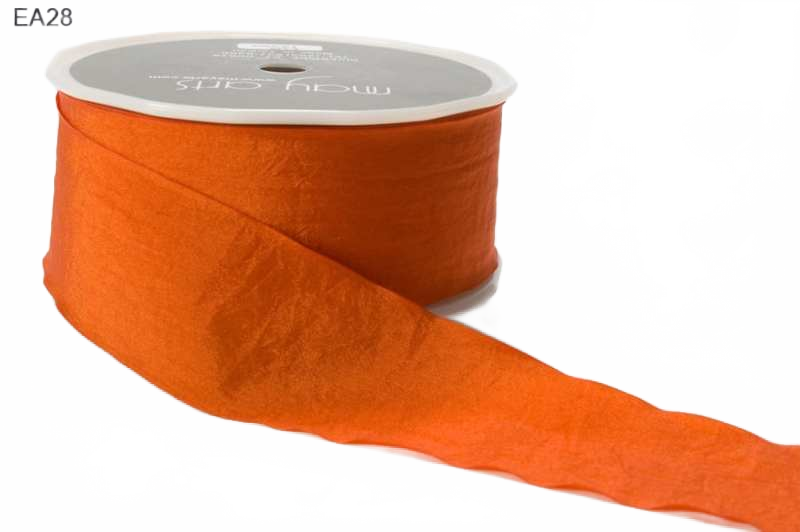 1.5 Inch Wrinkled Faux Orange Silk Ribbon With Cut Edge