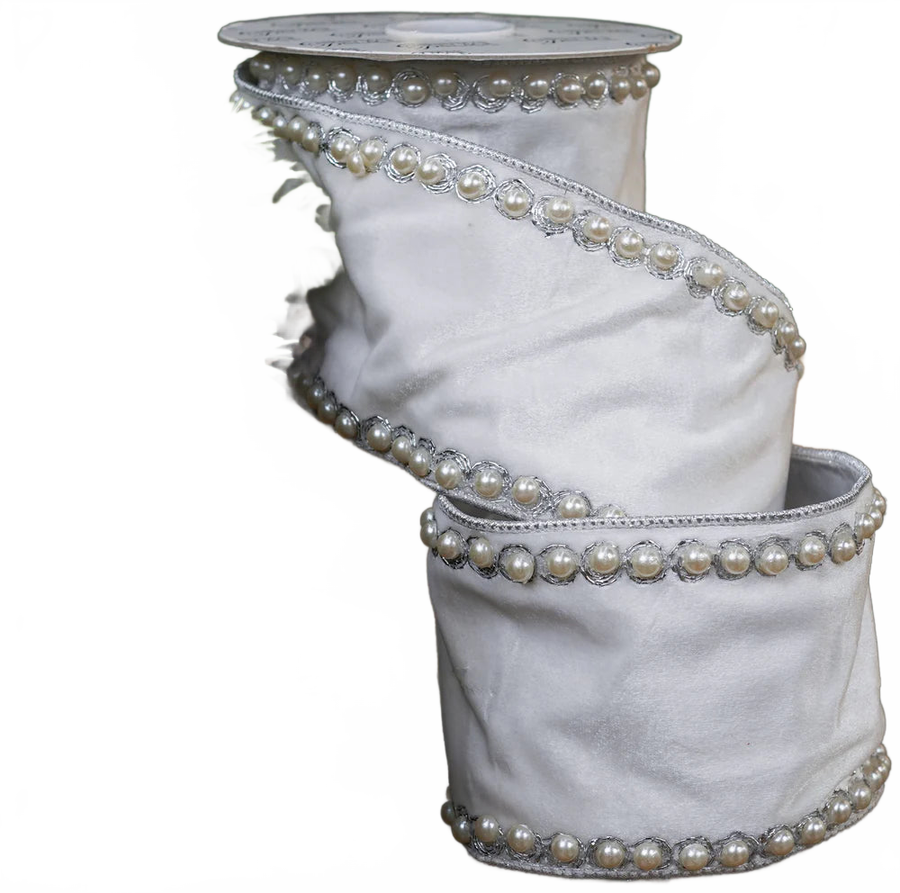 4" X 5YD White Velvet Ribbon