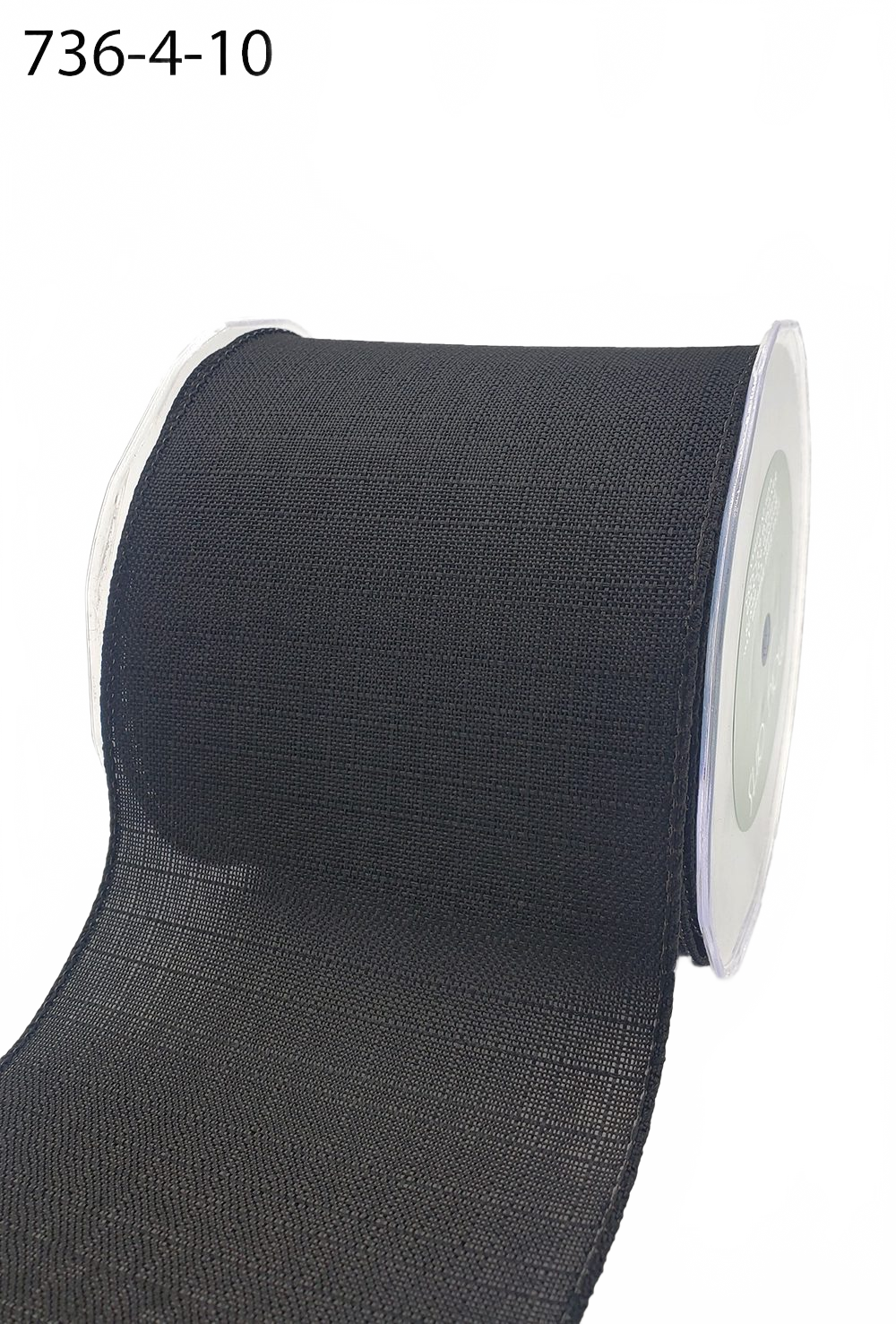 4 Inch Faux Black Linen Woven Wired Edge Ribbon