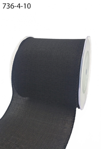4 Inch Faux Black Linen Woven Wired Edge Ribbon
