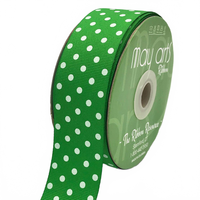 1.5 Inch Green/White Dots Grosgrain Printed Dots Ribbon With Woven Edge