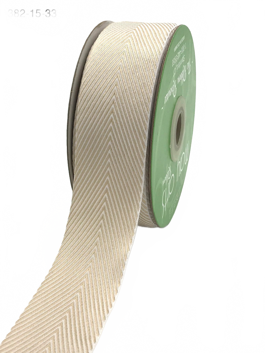 1.5 Inch Light Brown Twill Chevron Stripe Ribbon With Woven Edge