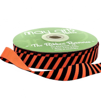 5/8 Inch Modern Diagonal Striped Orange/Black Grosgrain Ribbon With Woven Edge