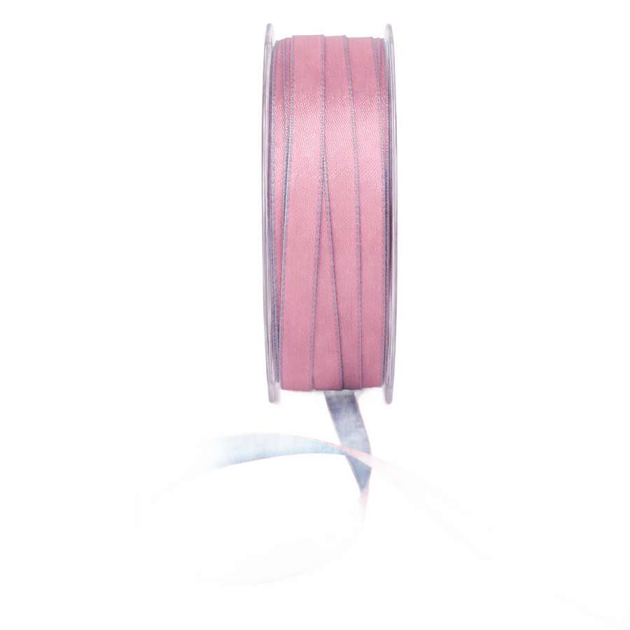 3/8 Inch Two-Color Reversible Light Blue/Pink Satin With Woven Stitched Edge