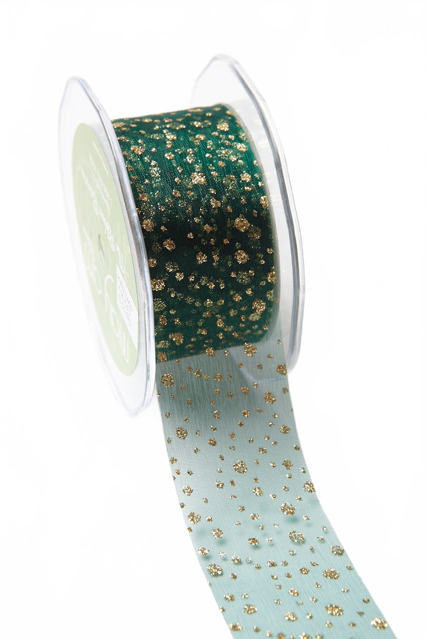 1.5 Inch Sheer Glitter Dot Ribbon With Cut Edge