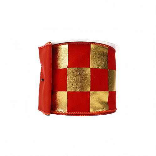 Ribbon 4" Elegant Foil Checks Red And Gold