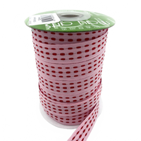 5/8 Inch Pink/Red Grosgrain Triple Woven Thread With Woven Edge Ribbon
