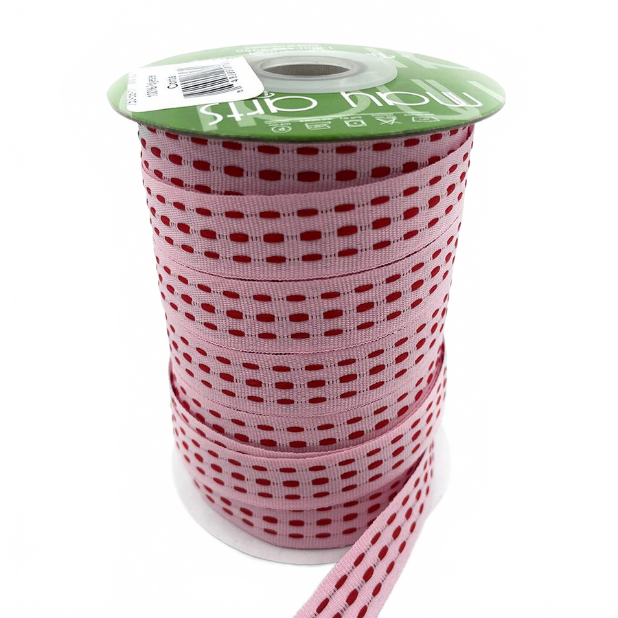 5/8 Inch Pink/Red Grosgrain Triple Woven Thread With Woven Edge Ribbon