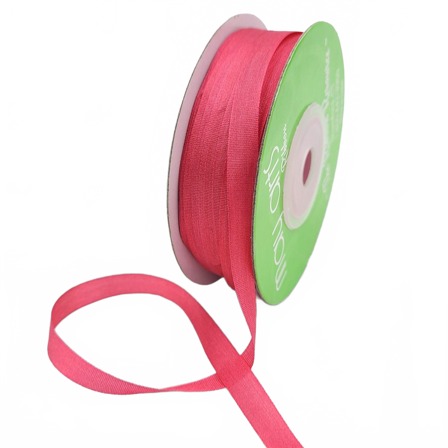 100% Hand-Dyed 1/4 Inch Watermelon Silk Ribbon With Woven Edge